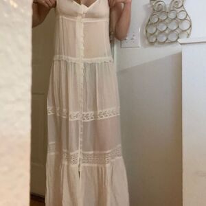 Boho sheer the attic mystic vest maxi dress v-neck duster sz small white NEW